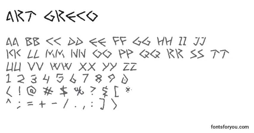 Czcionka Art Greco – alfabet, cyfry, specjalne znaki