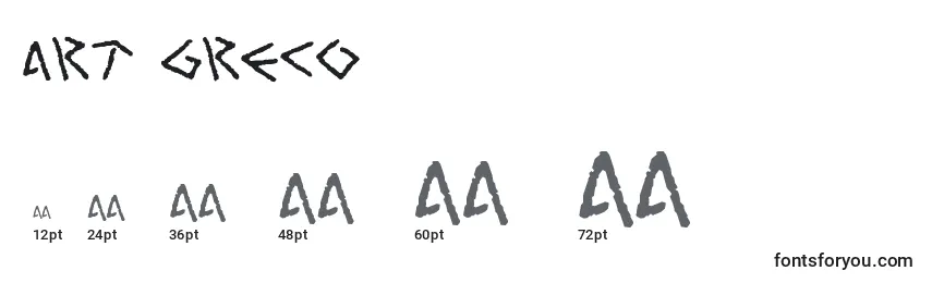 Размеры шрифта Art Greco