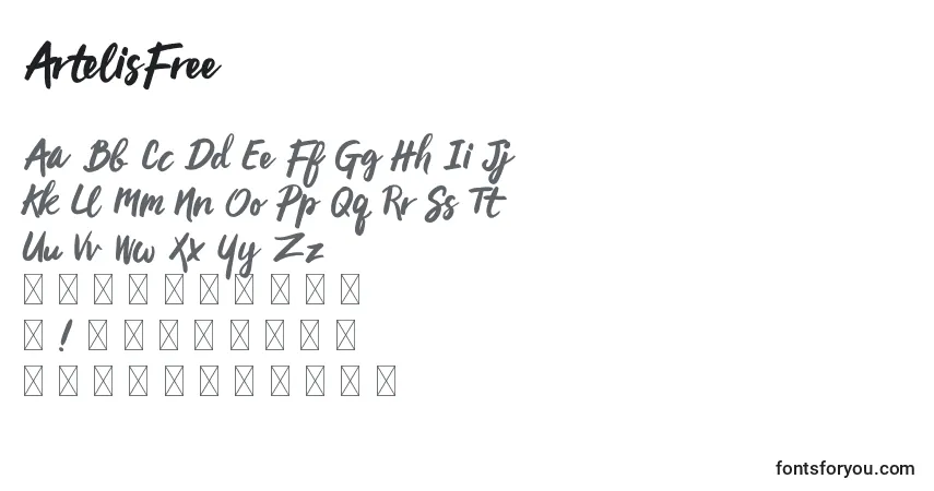 Czcionka ArtelisFree – alfabet, cyfry, specjalne znaki