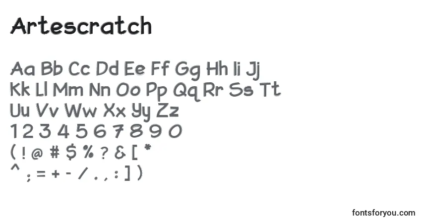 A fonte Artescratch – alfabeto, números, caracteres especiais