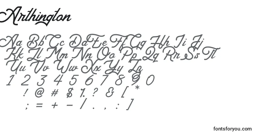 Шрифт Arthington – алфавит, цифры, специальные символы