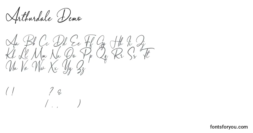 Шрифт Arthurdale Demo – алфавит, цифры, специальные символы