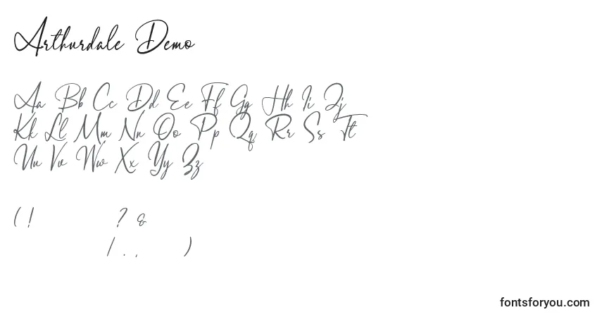 Schriftart Arthurdale Demo (120026) – Alphabet, Zahlen, spezielle Symbole