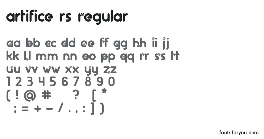 Schriftart Artifice rs Regular – Alphabet, Zahlen, spezielle Symbole