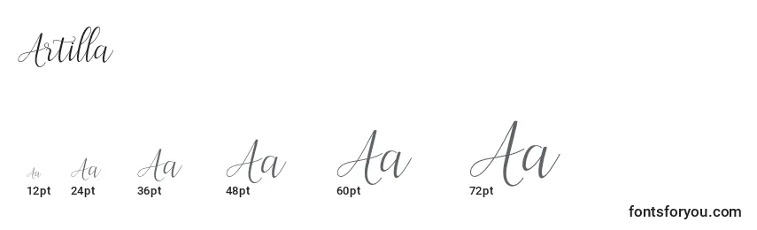 Größen der Schriftart Artilla