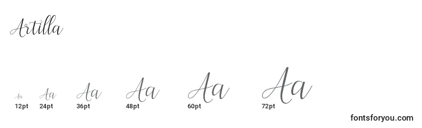 Artilla (120030) Font Sizes