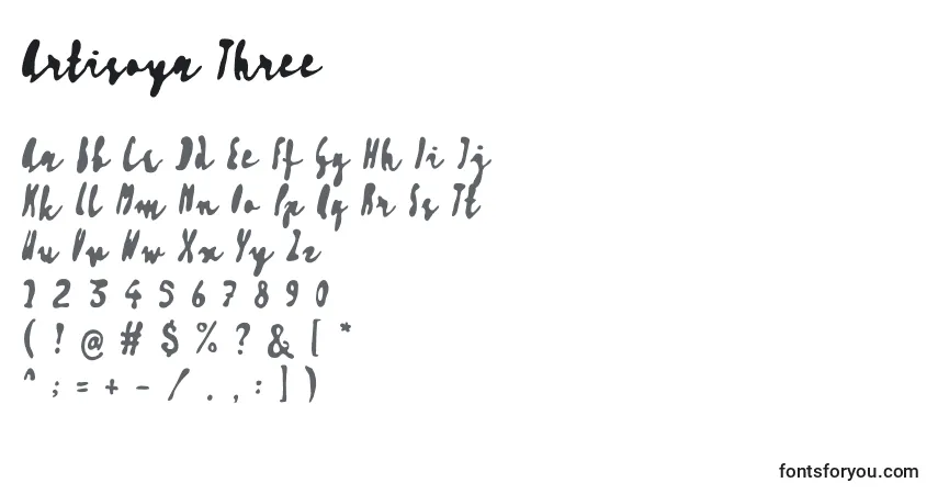 Czcionka Artisoya Three – alfabet, cyfry, specjalne znaki
