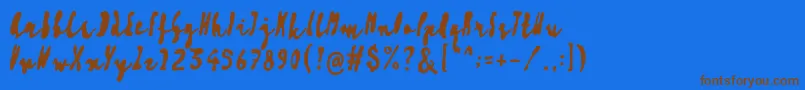 フォントArtisoya Three – 茶色の文字が青い背景にあります。