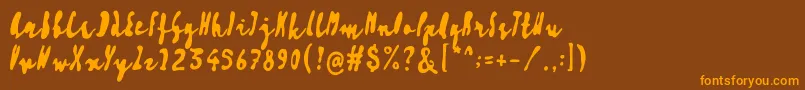 Weitere Informationen zur Artisoya Three-Schriftart Artisoya Three-Schriftart – Orangefarbene Schriften auf braunem Hintergrund