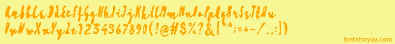 フォントArtisoya Three – オレンジの文字が黄色の背景にあります。