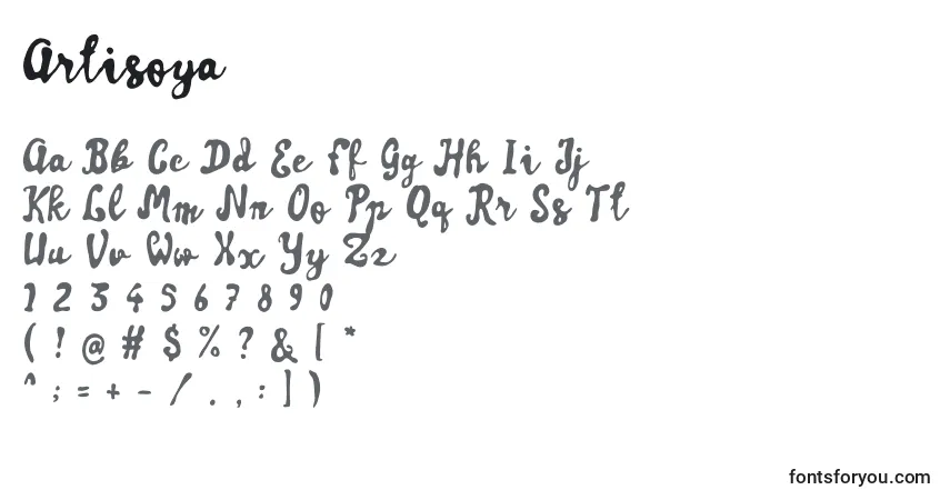 Schriftart Artisoya – Alphabet, Zahlen, spezielle Symbole