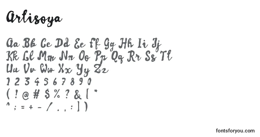 Czcionka Artisoya (120036) – alfabet, cyfry, specjalne znaki
