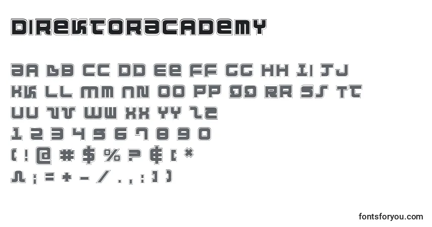 A fonte DirektorAcademy – alfabeto, números, caracteres especiais
