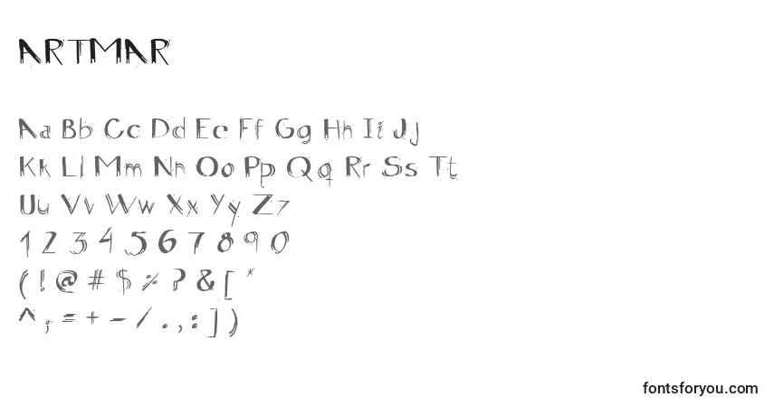 A fonte ARTMAR – alfabeto, números, caracteres especiais