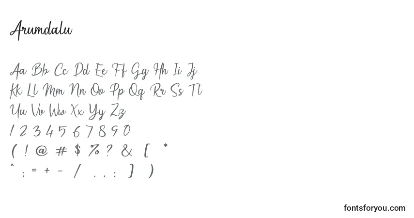 Шрифт Arumdalu – алфавит, цифры, специальные символы