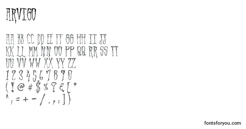 Czcionka Arvigo (120047) – alfabet, cyfry, specjalne znaki