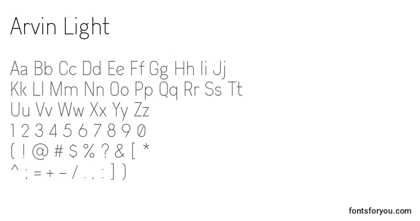 Шрифт Arvin Light – алфавит, цифры, специальные символы