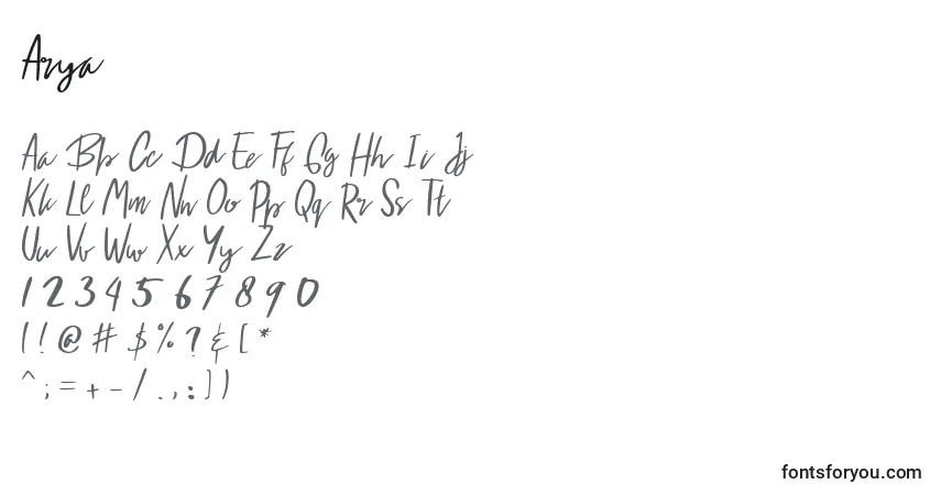 Schriftart Arya – Alphabet, Zahlen, spezielle Symbole