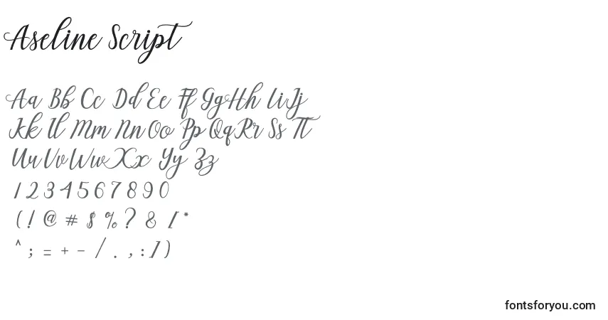 Czcionka Aseline Script – alfabet, cyfry, specjalne znaki