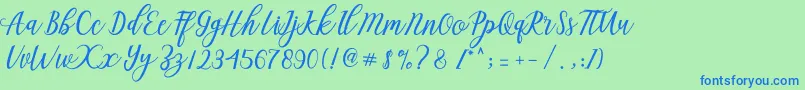 Czcionka Aseline Script – niebieskie czcionki na zielonym tle
