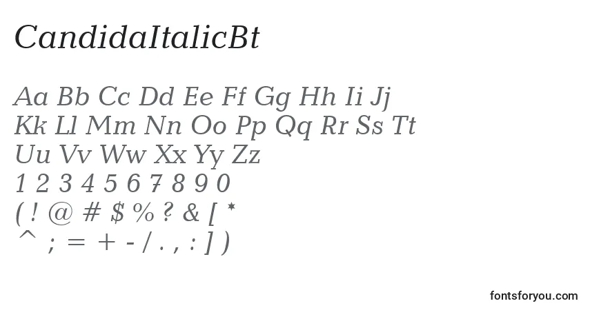 A fonte CandidaItalicBt – alfabeto, números, caracteres especiais