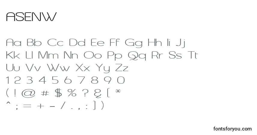 Schriftart ASENW    (120060) – Alphabet, Zahlen, spezielle Symbole