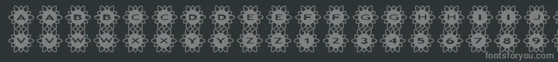 asflowers2-fontti – harmaat kirjasimet mustalla taustalla