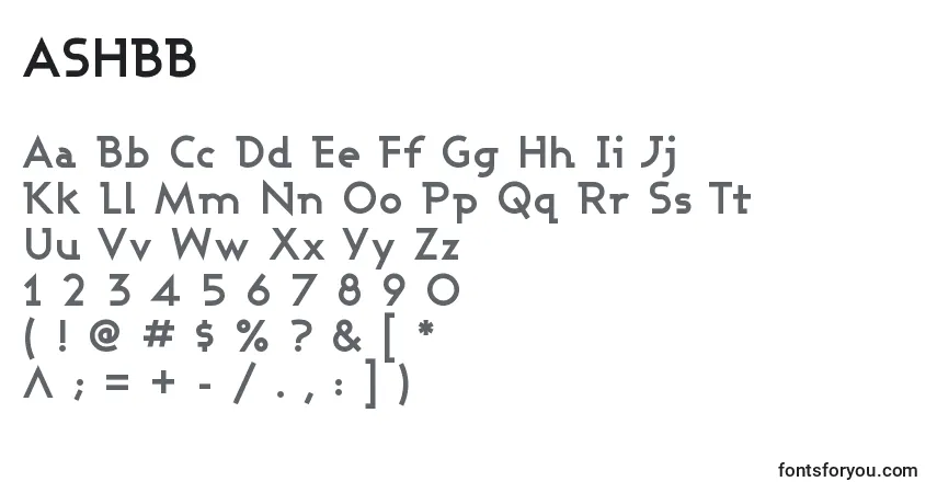 A fonte ASHBB    (120072) – alfabeto, números, caracteres especiais