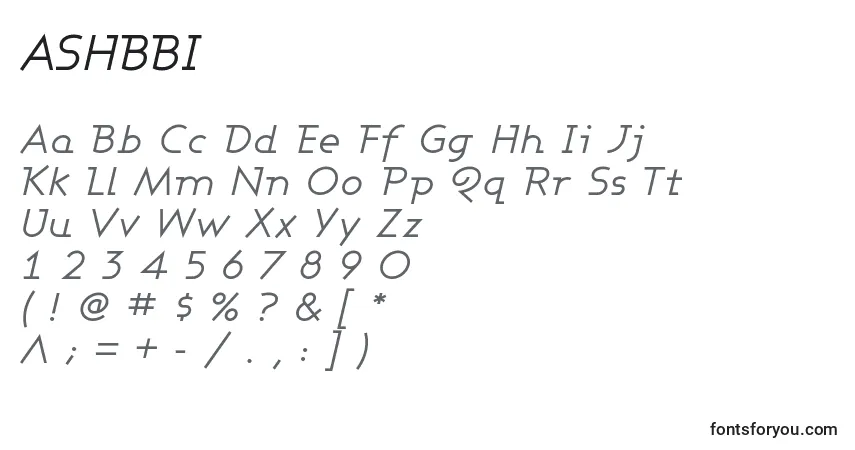Schriftart ASHBBI   (120073) – Alphabet, Zahlen, spezielle Symbole