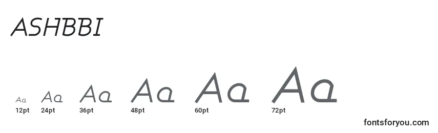 Größen der Schriftart ASHBBI   (120073)
