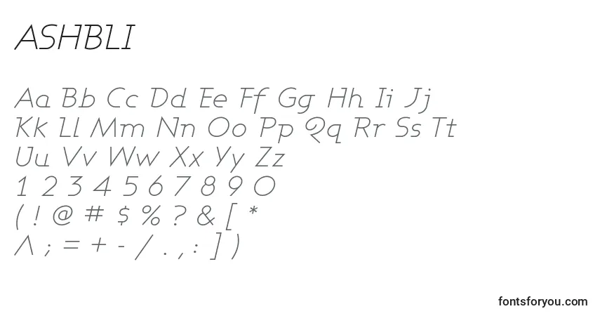 Schriftart ASHBLI   (120077) – Alphabet, Zahlen, spezielle Symbole