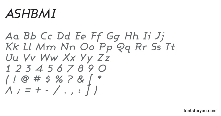 Schriftart ASHBMI   (120079) – Alphabet, Zahlen, spezielle Symbole