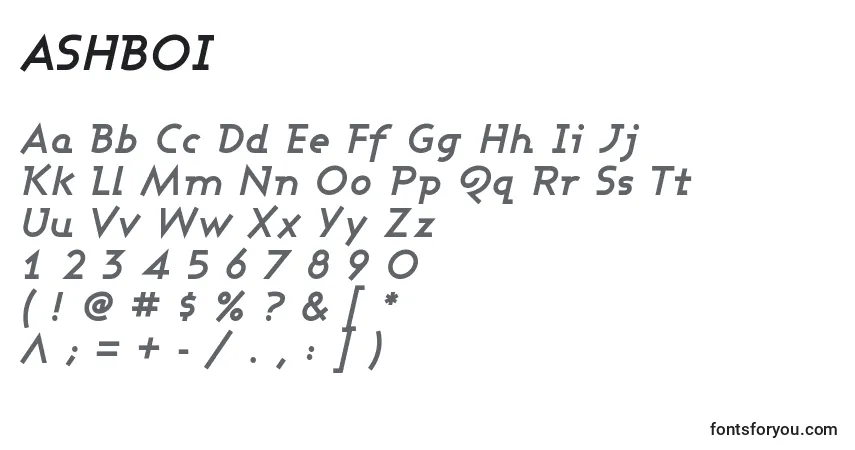A fonte ASHBOI   (120080) – alfabeto, números, caracteres especiais