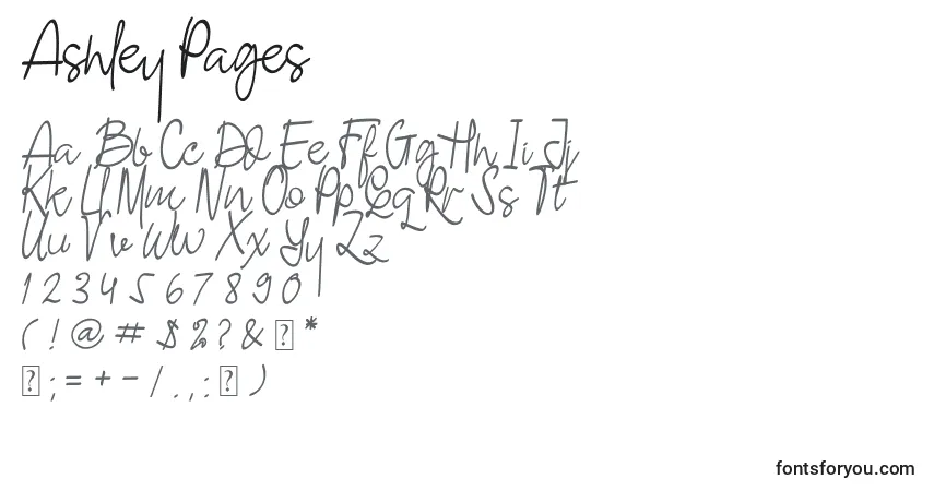 Czcionka Ashley Pages – alfabet, cyfry, specjalne znaki