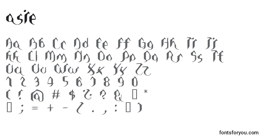 Шрифт Asie (120086) – алфавит, цифры, специальные символы