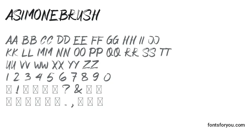 Czcionka AsimoneBrush – alfabet, cyfry, specjalne znaki