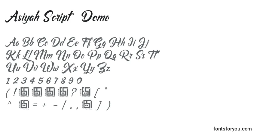 Czcionka Asiyah Script   Demo – alfabet, cyfry, specjalne znaki