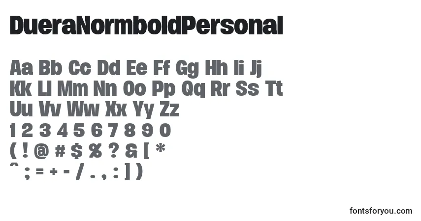 A fonte DueraNormboldPersonal – alfabeto, números, caracteres especiais