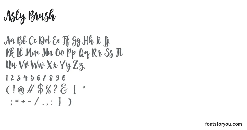 Czcionka Asly Brush – alfabet, cyfry, specjalne znaki