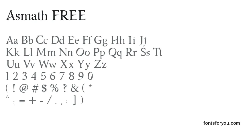 Schriftart Asmath FREE – Alphabet, Zahlen, spezielle Symbole