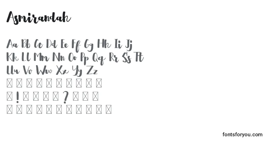 Шрифт Asmirandah – алфавит, цифры, специальные символы