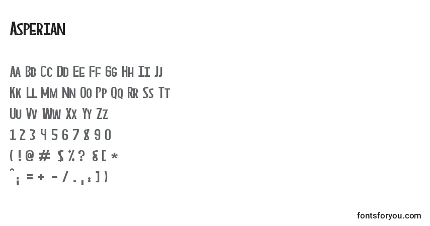 Czcionka Asperian – alfabet, cyfry, specjalne znaki