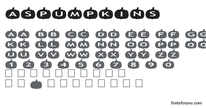 Schriftart Aspumpkins – Alphabet, Zahlen, spezielle Symbole