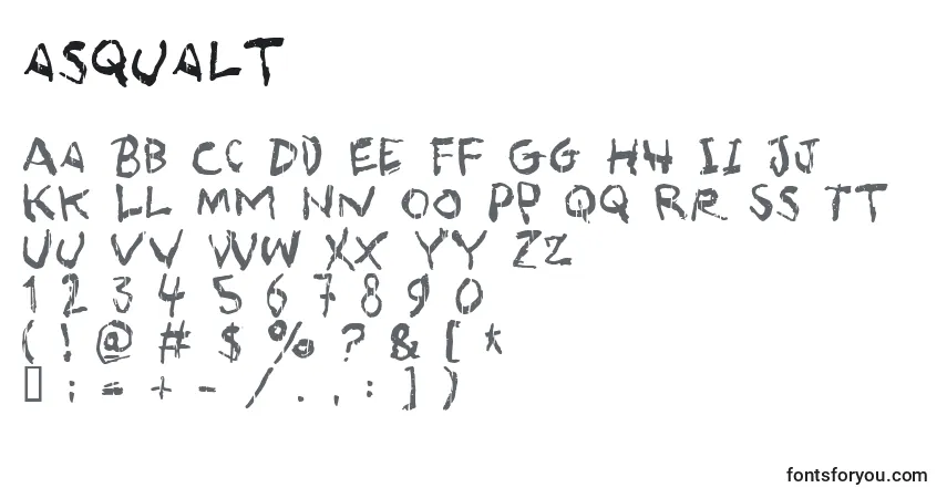 A fonte Asqualt (120103) – alfabeto, números, caracteres especiais
