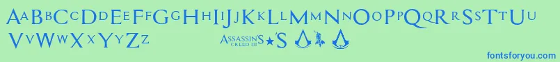 Weitere Informationen zur Assassin$-Schriftart Assassin$-Schriftart – Blaue Schriften auf grünem Hintergrund