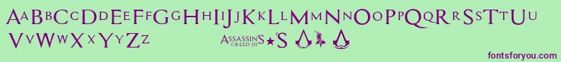 Czcionka Assassin$ – fioletowe czcionki na zielonym tle