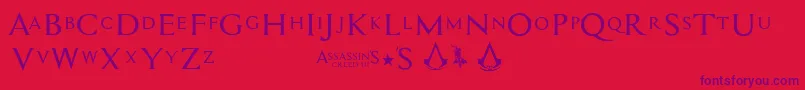 Assassin$-Schriftart – Violette Schriften auf rotem Hintergrund