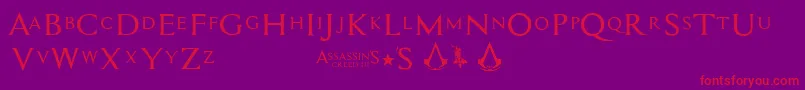 Assassin$-Schriftart – Rote Schriften auf violettem Hintergrund