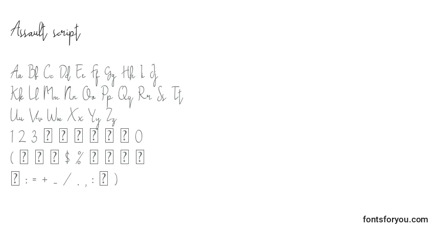 Assault script Font – alphabet, numbers, special characters