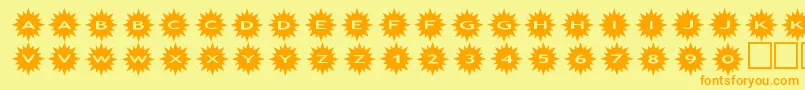 フォントassunshine – オレンジの文字が黄色の背景にあります。